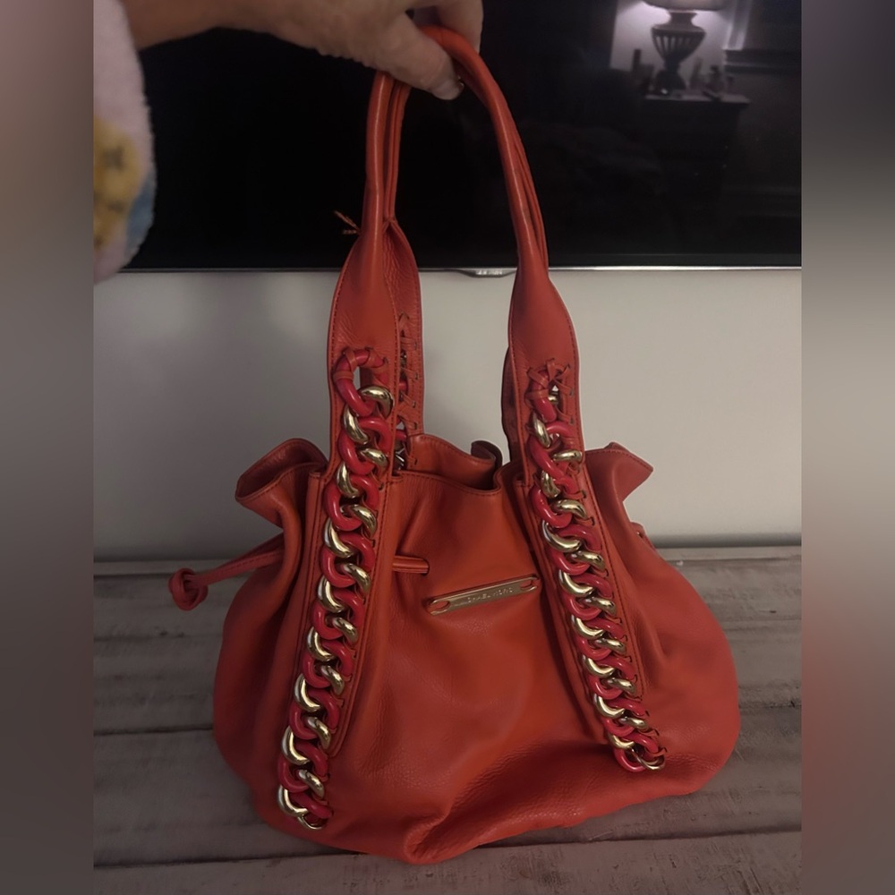 Michael Kors Tanerine Orange Pebbled Leather Chain Tote Bag
